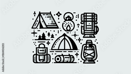Camping and Outdoor Adventure Icon Set