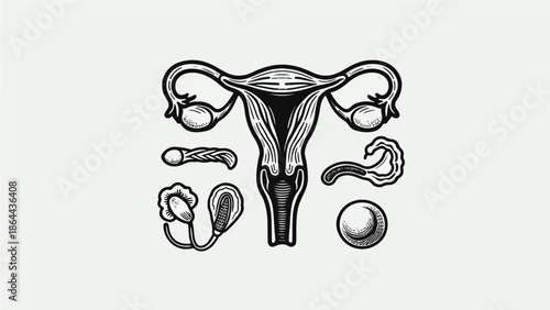 Vintage Anatomical Uterus Illustration with Female Reproductive System Diagram