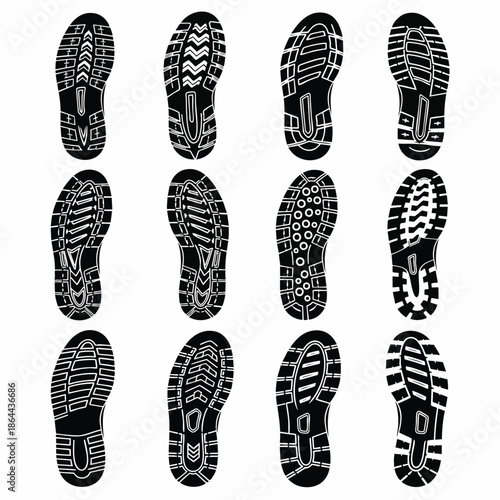 Collection of Diverse Shoe Sole Footprint Silhouettes.