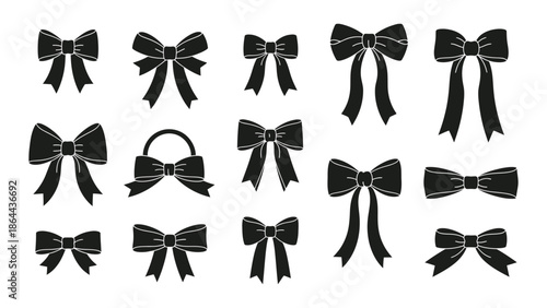 Ribbon Coquette Tie Bow icon vector silhouette illustration set