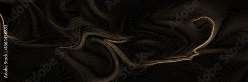 Gold Wood Line Pattern. Abstract Luxury Golden Tree Texture. Vector Black Background with Wave Wooden Abstract Pattern.