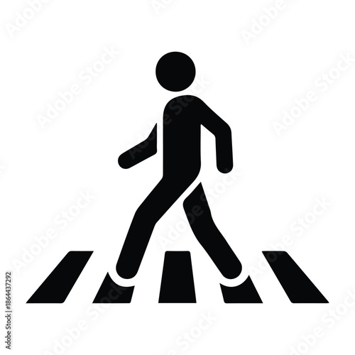 Professional Minimalist Pedestrian Crossing Icon - High Contrast Black and White Vector Road Safety and Crosswalk Graphic
