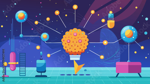 Vector illustration of a happy man and woman celebrating a winter Christmas night under a starry moonlit sky with snow and holiday decorations for a New Year greeting card design