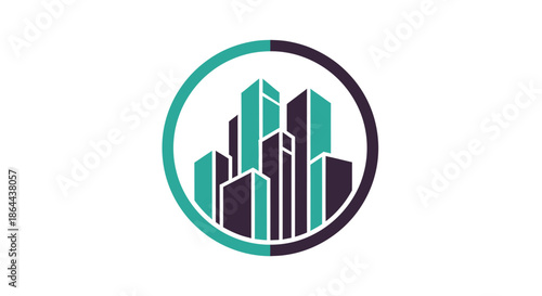 Abstract Urban Skyline Icon Within a Circular Frame Suitable for Business Branding and Marketing