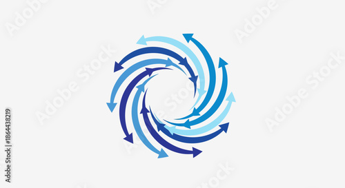 Abstract Swirling Arrows Design With Blue Gradient Colors On White Background