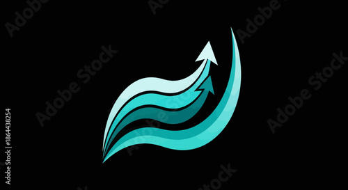 Abstract Waves And Arrows Ascending Against a Deep Black Background for Modern Designs