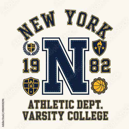 New York Athletic Department Varsity College Retro Sports Graphic Design.