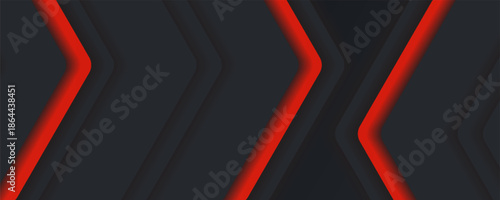 Abastract black background with red accent. Minimal gradient background with arrows and copy space. Social media cover. vector Eps 10