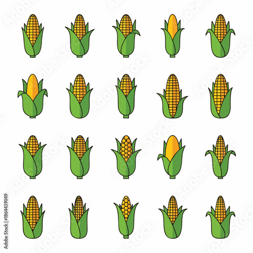 Seamless Pattern of Fresh Corn Cobs with Green Husks, Vector Illustration.