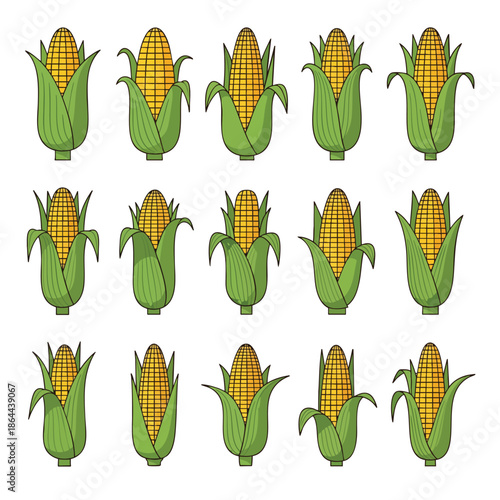 Seamless Pattern of Ripe Corn Cobs with Green Husks - Fresh Harvest Illustration.