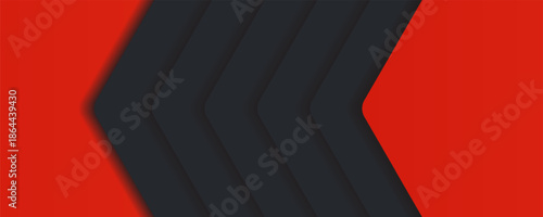 Abastract black background with red accent. Minimal gradient background with arrows and copy space. Social media cover. vector Eps 10