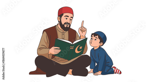 Engaging Muslim Teacher Explains Sacred Text to Attentive Young Student