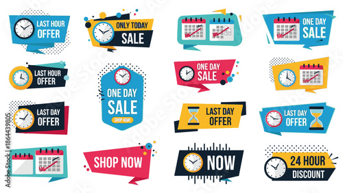 Collection of Timely Promotional Sale Badges and Discount Offer Labels for Digital Marketing