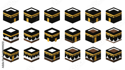 Collection of Isometric Illustrations of a Sacred Building for Islamic Pilgrimage and Worship