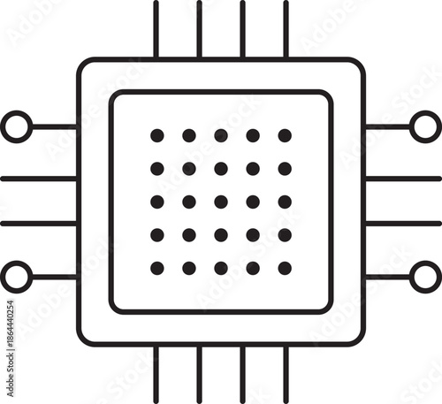 Simple black microchip icon illustrating processor hardware electronics computing and digital technology