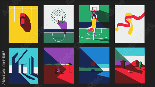 Whisked Collection of Dynamic Flat Design: Vivid Geometric Illustrations with Contrasting Shadows