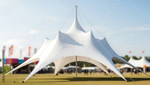 Modern White Star Tent Structure for Outdoor Events and Festivals.