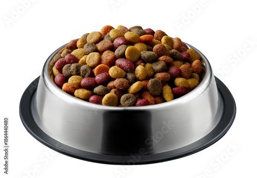 A bowl of cat food or dog food, a pet bowl