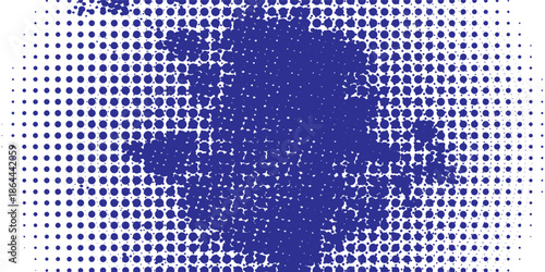 Grunge halftone gradient background. Faded grit noise texture. White and blue sand wallpaper. Retro pixelated backdrop. Anime or manga style comic overlay. Vector graphic design textured template