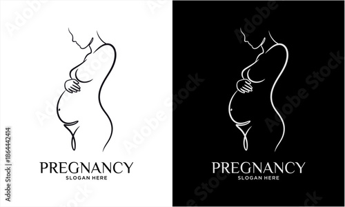 Elegant Line Art Logo of Pregnant Woman for Maternity and Healthcare Branding.