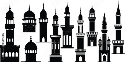 Mosque silhouette Muslim worship, vector illustration. Flat mosque vector. Ramadan Kareem, Hajj, Umrah. isolated white background