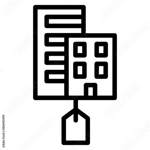 부동산 아웃라인 아이콘. 아파트 가격