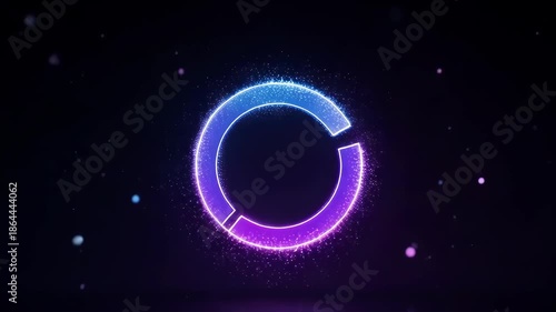 Abstract glowing ring in space, blue and purple, with sparkling effects and dark background