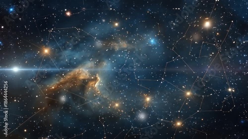 Dramatic space exploration, starry constellation with flashing light effect