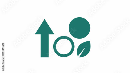 A teal-colored logo featuring an upward arrow, a hollow circle, a solid circle, and two leaves on a white background, symbolizing growth and nature.