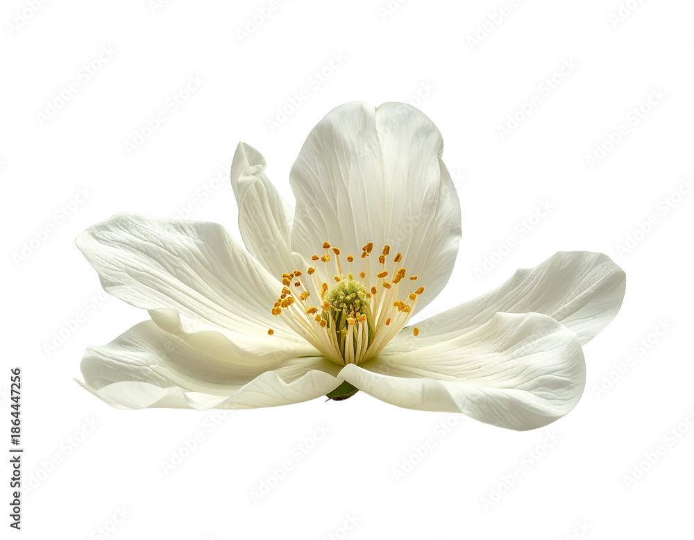 Fototapeta premium Delicate white flower with yellow center isolated on transparent background