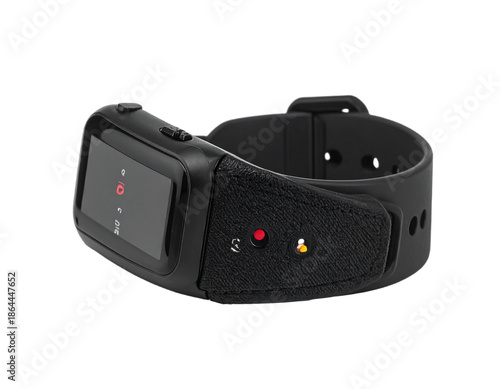 Isolated black smart watch with transparent background