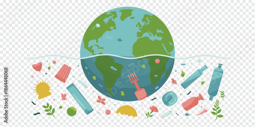 Planet Earth Submerged in Plastic Waste illustrating Ocean Pollution environmental crisis concept