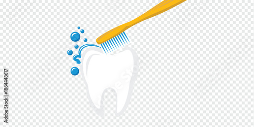 Dental Hygiene Toothbrush Cleaning a Healthy Tooth with Bubbles dental care concept