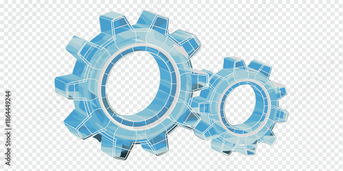 Futuristic Blue Wireframe Gears Interacting technology innovation concept