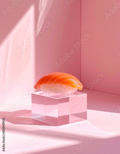 Elegant Sushi Presentation in Pastel Pink Studio Background