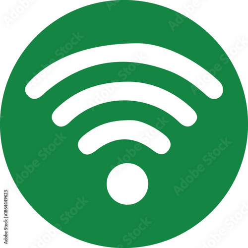 Green WiFi signal icon isolated . Simple flat wireless internet symbol representing network connection, online access, and digital communication. 