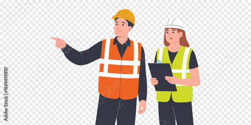 Construction Workers Discussing Project on Site construction teamwork concept