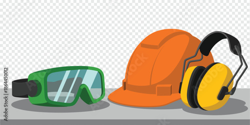 Workplace Safety Equipment Hard Hat Goggles and Ear Protection workplace safety concept