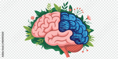 Conceptual Brain with Organic and Digital Elements artificial intelligence concept