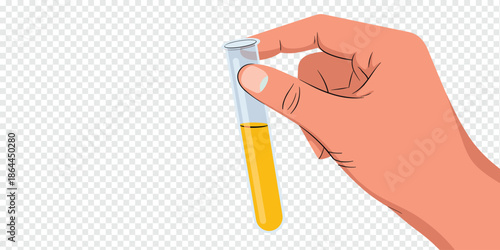 Hand Holding a Laboratory Test Tube with Yellow Liquid lab testing concept