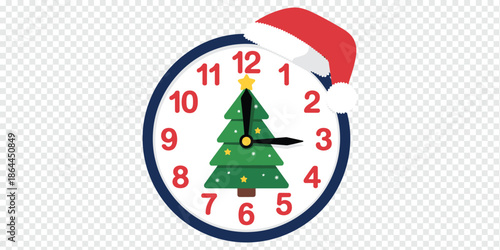 Festive Christmas Clock with Santa Hat and Tree christmas celebration concept
