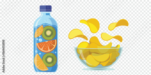 Infused Water and Potato Chips Snack snack time concept