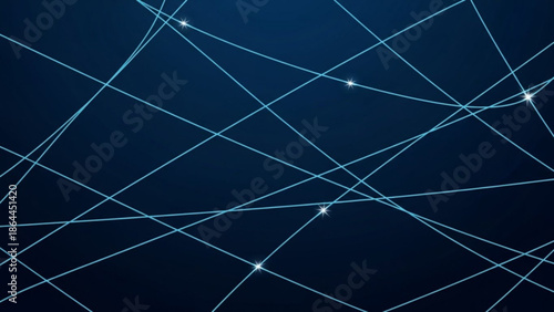 Abstract glowing network of interconnected lines and nodes on a dark blue digital background representing global connections