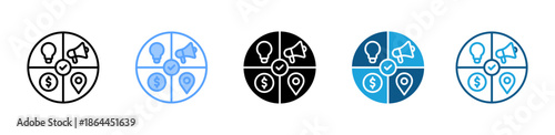 Marketing Mix icon set multiple style collection