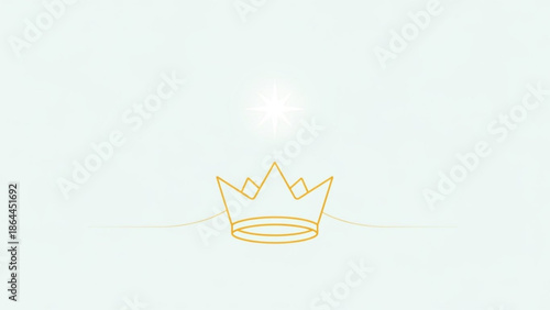 Minimalist golden crown outline on a soft pastel background with a bright starburst light effect overhead