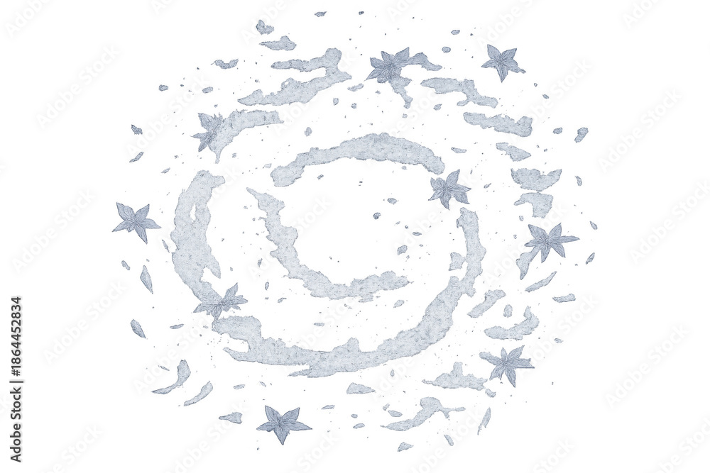 Fototapeta premium Winter freezing magic swirl effect. Ice spiral with swirling frost particles and stylized snowflakes on transparent background