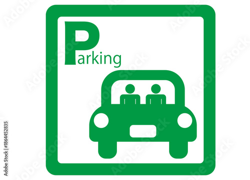 パーキング　車　駐停車標識　アイコン素材　緑　3