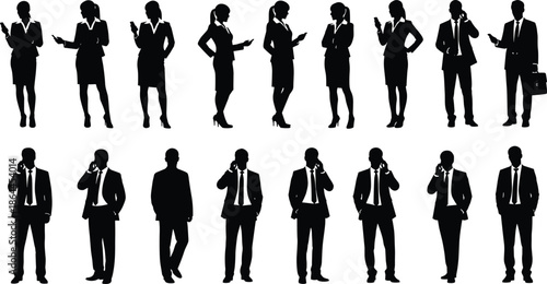 Silhouettes of male and female business  of male and female business professionals in corporate attire, w