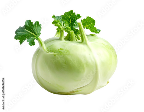 Fresh kohlrabi vegetable with green leaves isolated on transparent background