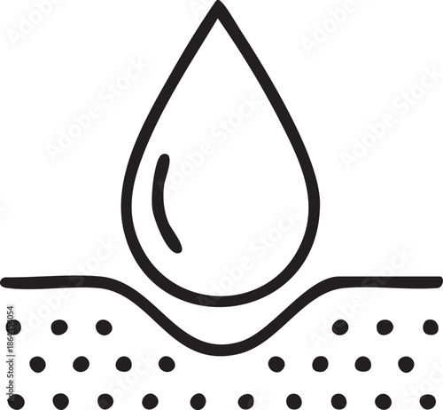 A simple black and white line drawing of a water droplet on a surface